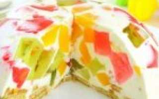 Торт Битое стекло со сметаной и желе без выпечки пошагово