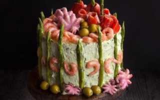 Рыбный торт из слоеных коржей, вафельних, крекеров. Рецепты с семгой, консервой, красной рыбой, крабовыми палочками, минтаем